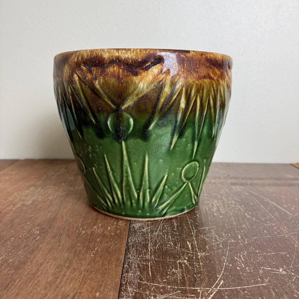 Robinson Ransbottom Co Sun & Moon Green Brown Roseville Drip Plant Flower Pot - Picture 2 of 9